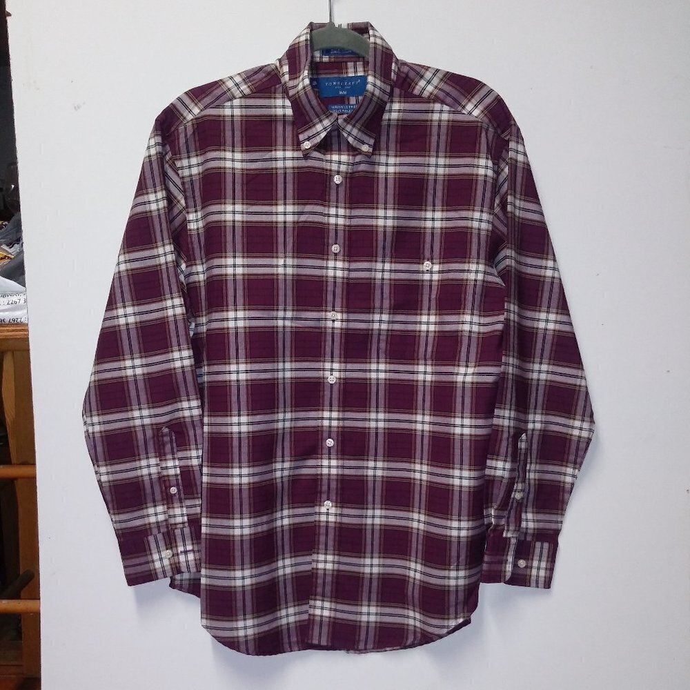 Towncraft Mens Shirt PLUM Tartan Plaid Wrinkle fre